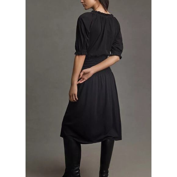 Sundry Smock-Waist Dress Womens Medium Black Midi Pullover Stretch USA NWT - Picture 2 of 13